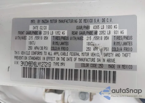 2020 Mazda Cx-30 Premium Package z USA, uszkodzony, nr VIN 3MVDMBEM8LM127219